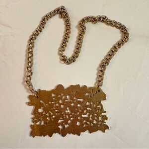 Brutalist Modernist Abstract Brass Pendant Necklace 60s–70s